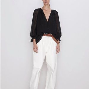 BNWOT ZARA SEMI-TRANSPARENT DOT BLOUSE